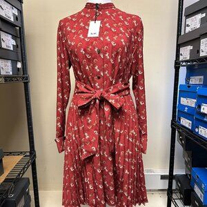 NWT!Coach 1941 Horse And Carriage Print Pleated Women Red Shirt Dress 88149 SZ 0
